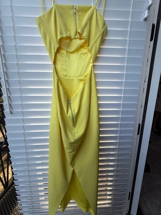 Bardot Lemon Yellow Satin Corset Maxi Dress - Picture 9 of 10